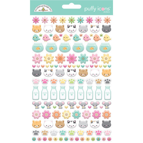 Doodlebug PUFFY ICONS PRETTY KITTY Stickers 139pc Scrapbooksrus