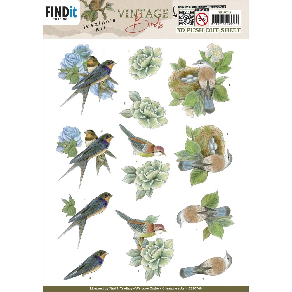 Jeanine’s Art VINTAGE BIRDS 3D Push Out Sheet 15pc