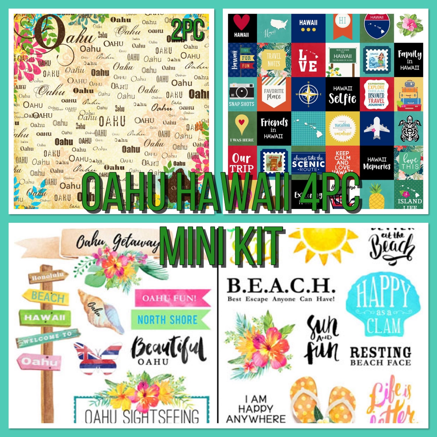 Scrapbook Customs OAHU HAWAII MINI KIT Papers and Stickers 4pc