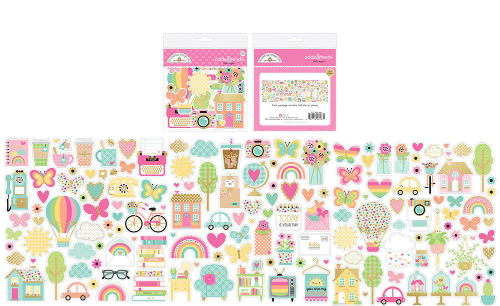 Doodlebug HELLO AGAIN Odds &amp; Ends Diecuts 160pc