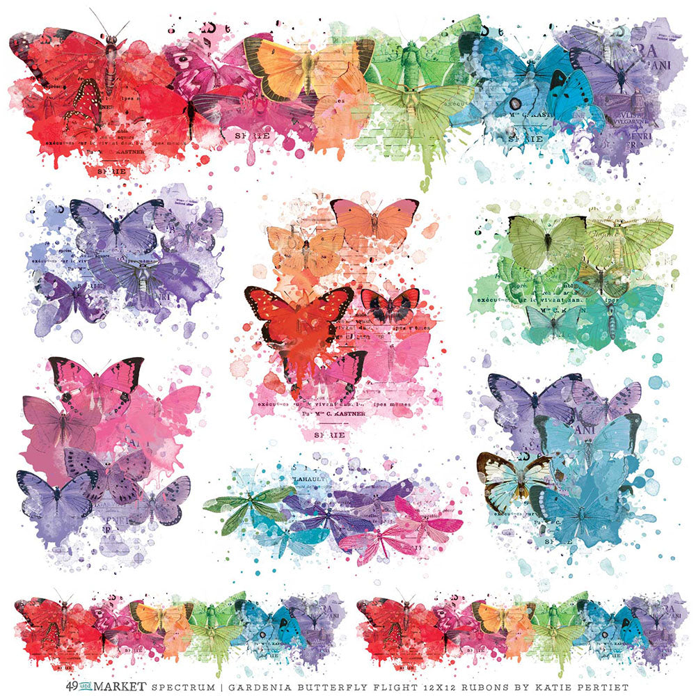 49 and Market Spectrum Gardenia BUTTERFLY FLIGHT 12X12 RUB-ON Transfer Sheet