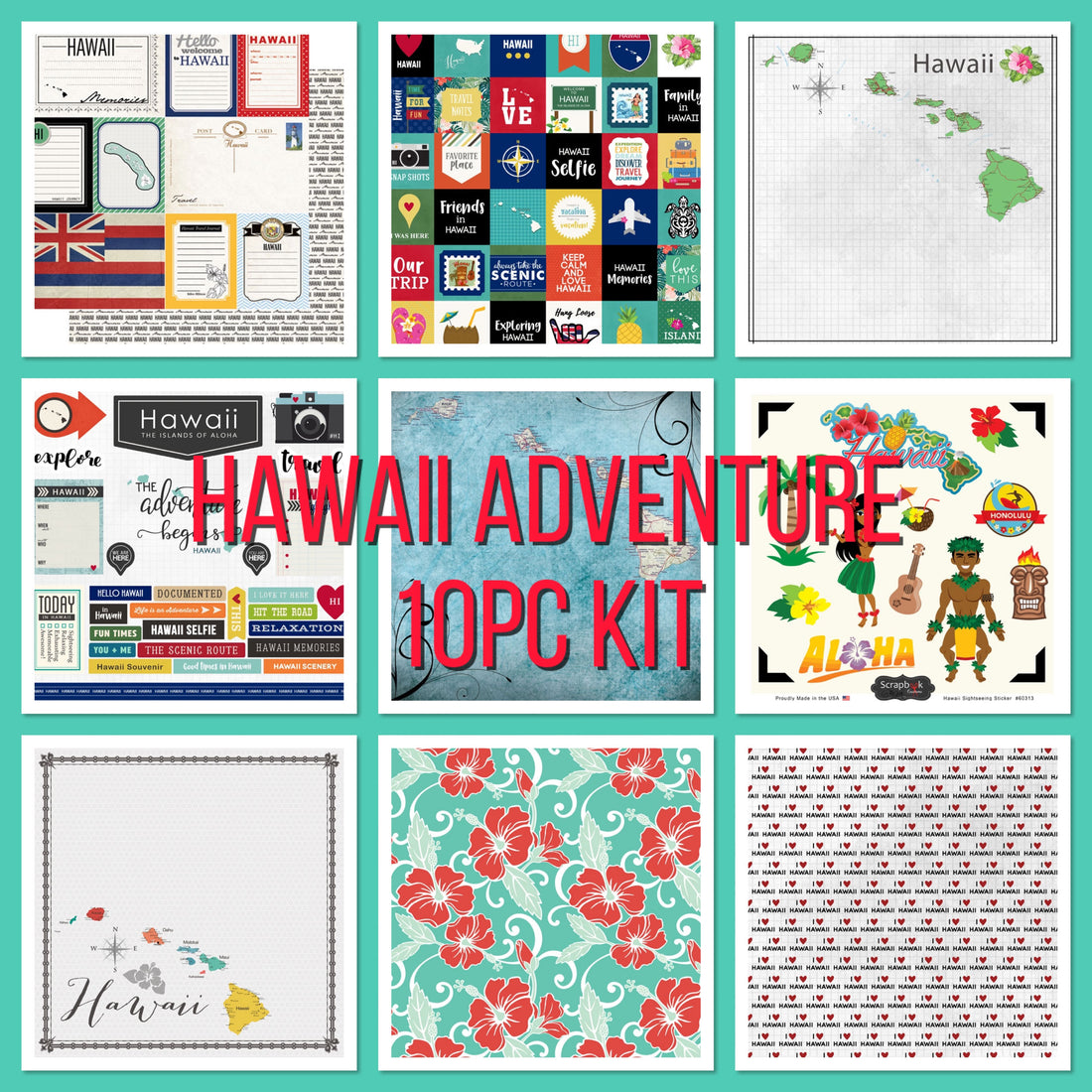 Scrapbook Customs HAWAII ADVENTURE KIT Papers and Stickers 10pc