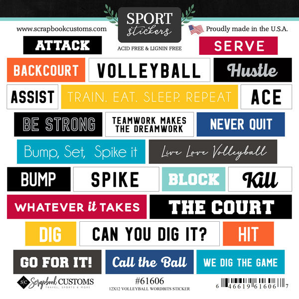 Scrapbook Customs 6X6 VOLLEYBALL WORDBITS STICKER 25pc