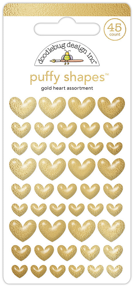 Doodlebug GOLD HEART ASSORTMENT Puffy Shapes 45pc