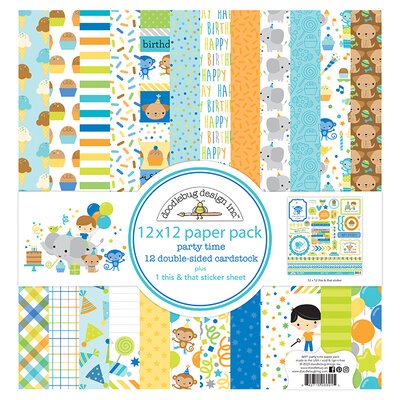 Doodlebug PARTY TIME Collection 12X12 Paper Pack 13pc. Scrapbooksrus 