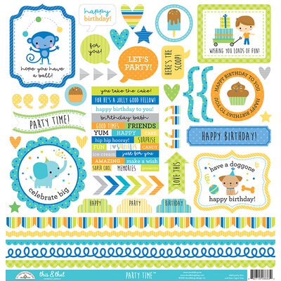 Doodlebug PARTY TIME Collection 12X12 Paper Pack 13pc. Scrapbooksrus 