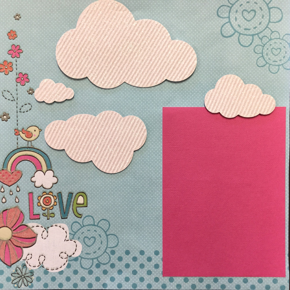 Premade Scrapbook Page LOVE CLOUDS (1) 12&quot;x12&quot; Spring Layout Scrapbooksrus 