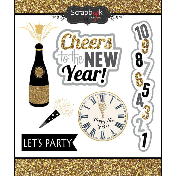 NEW YEARS CHEERS Sticker 6pc Scrapbooksrus 