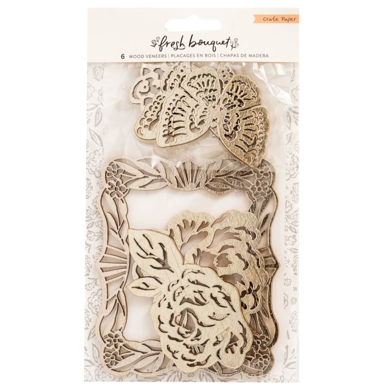 Crate Paper FRESH BOUQUET Wood Veneers 6pc Scrapbooksrus