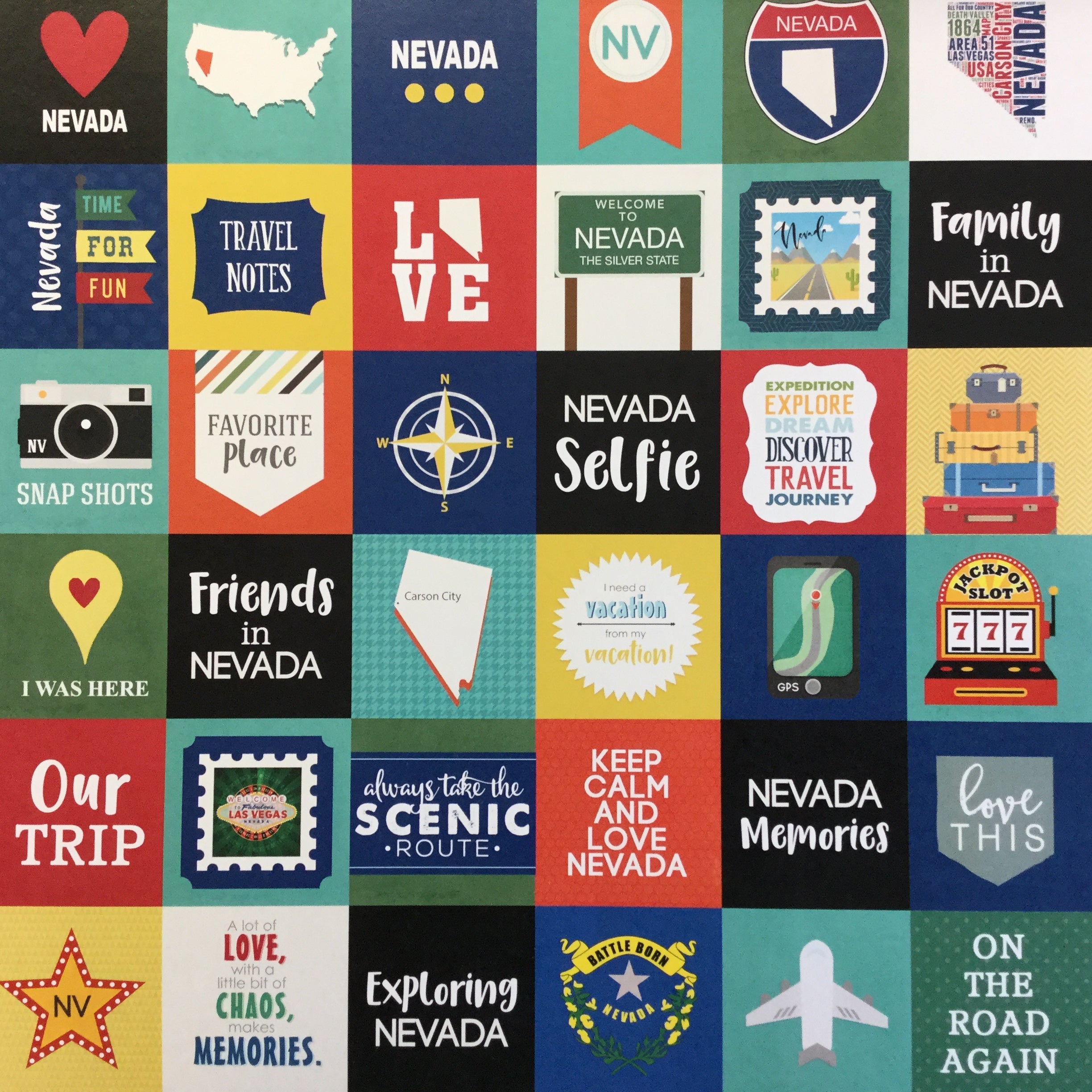 NEVADA ADVENTURE CUT OUTS 12&quot;X12&quot; Custom Travel Paper LV