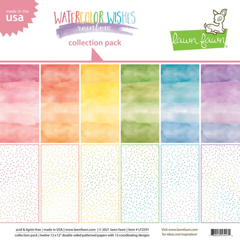 Lawn Fawn Watercolor Wishes Rainbow 12x12” Collection Pack Scrapbooksrus 