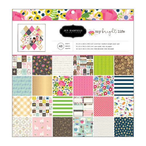 Pebbles Jen Hadfield MY BRIGHT LIFE 12&quot;X12&quot; Paper Pad 48 Scrapbooksrus 