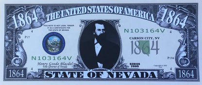 Paper Money 1864 STATE OF NEVADA  Scrapbooksrus 