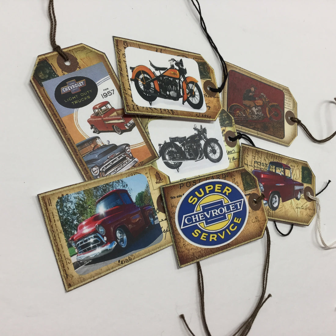 Tags &amp; Ephemera 7pc VINTAGE CHEVY TRUCKS &amp; CARS SetB Scrapbooksrus 