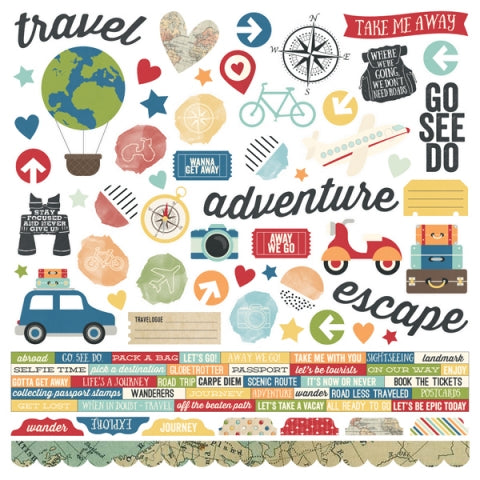 Simple Stories TRAVEL NOTES 12"X12" Cardstock Sticker Sheet Scrapbooksrus 