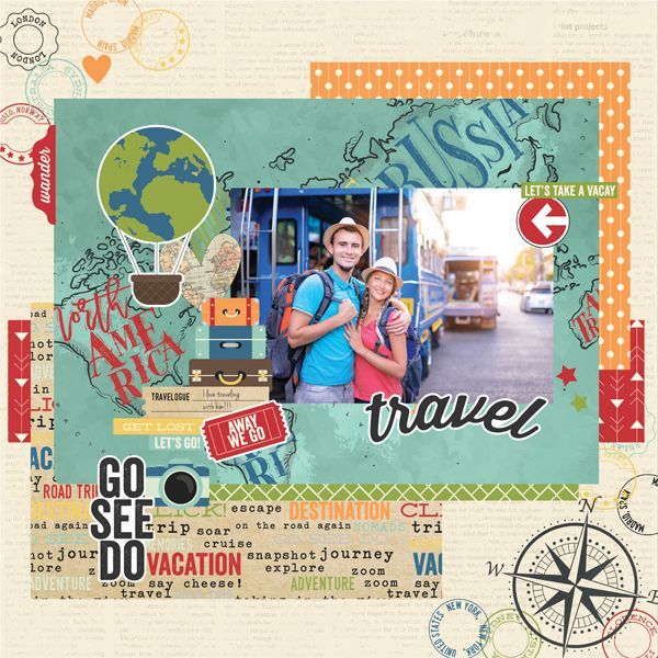 Simple Stories Travel Notes GO SEE DO 12x12 Scrapbook Paper Scrapbooksrus 