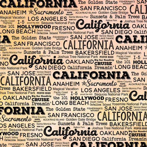 CALIFORNIA POSTAGE MAP - PEACH Double Sided 12&quot;X12&quot; Scrapbook Travel Paper Scrapbooksrus 