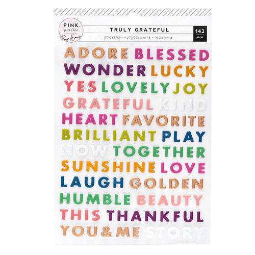 Pink Paislee TRULY GRATEFUL Puffy Word Stickers Scrapbooksrus 