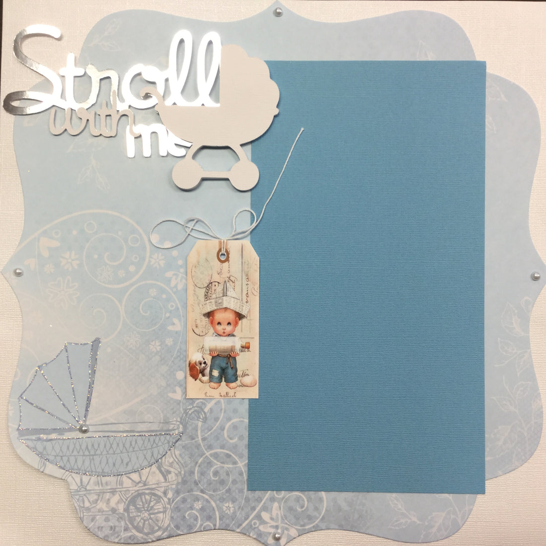 Premade Scrapbook Page STROLL WITH ME (1) 12"x12" Baby Boy Layout