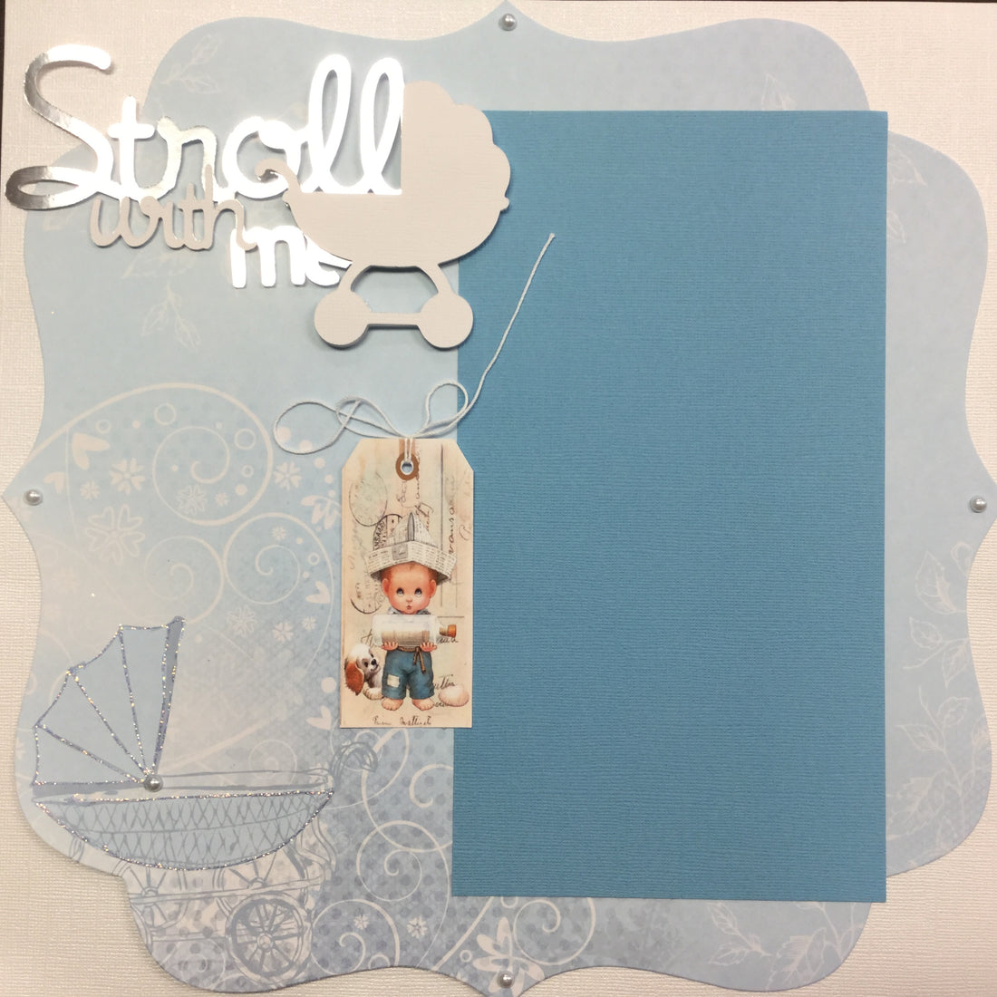 Premade Scrapbook Page STROLL WITH ME (1) 12&quot;x12&quot; Baby Boy Layout