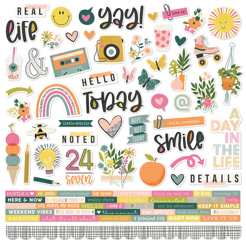 Simple Stories GOOD STUFF Decorative Brads &amp; Chipboard Pieces 27pc Scrapbooksrus 