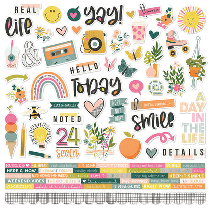 Simple Stories GOOD STUFF Decorative Brads &amp; Chipboard Pieces 27pc Scrapbooksrus 