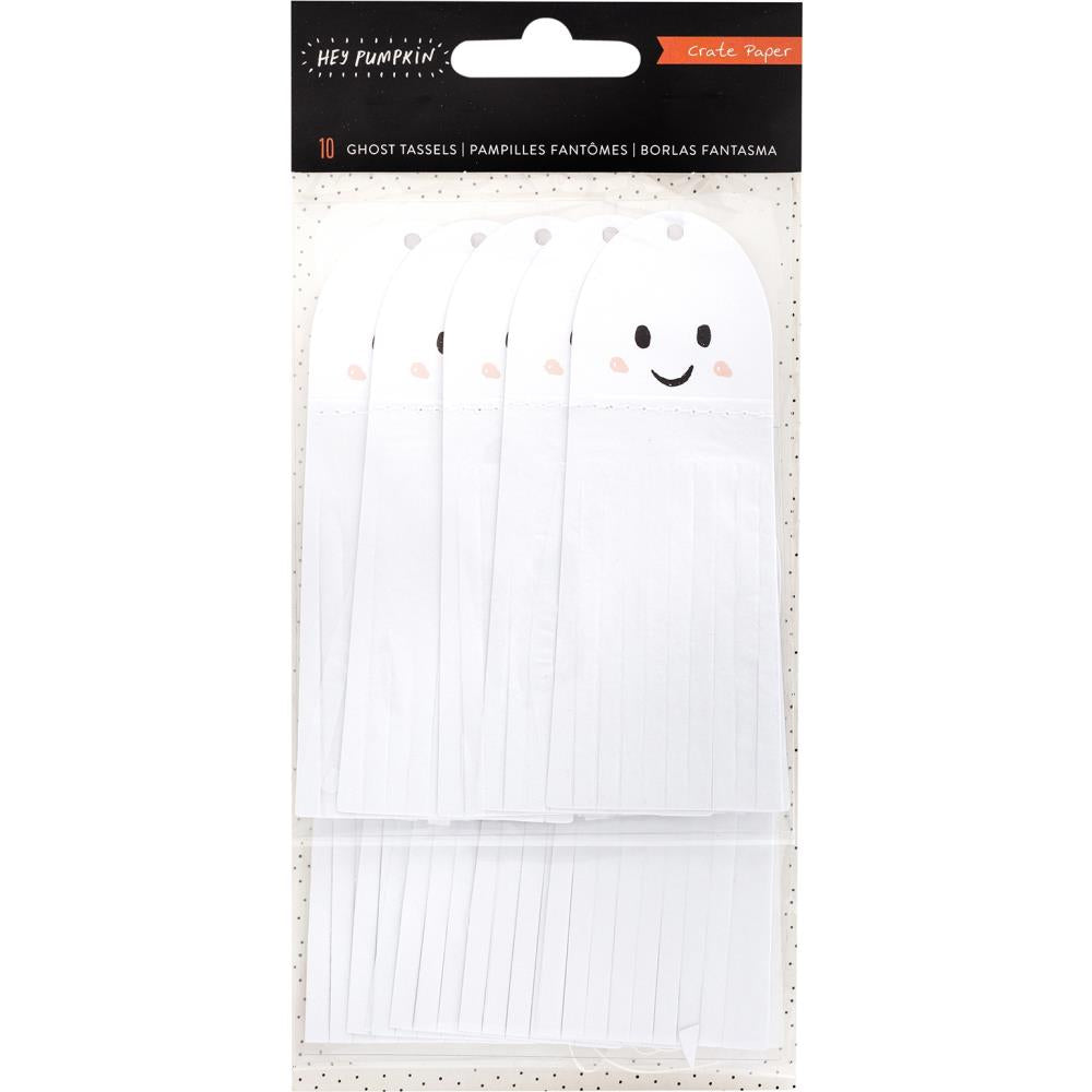 Crate Paper Hey Pumpkin GHOST TASSELS 10pc. Scrapbooksrus