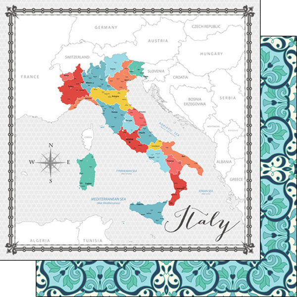 ITALY MEMORIES MAP Double Sided 12X12 Paper Scrapbook Customs