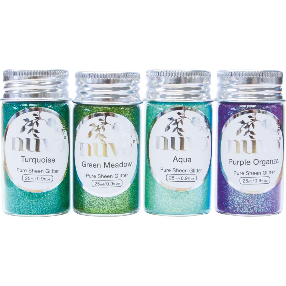 Nuvo Pure Sheen Glitter PEACOCK FEATHERS Aqua Bottles