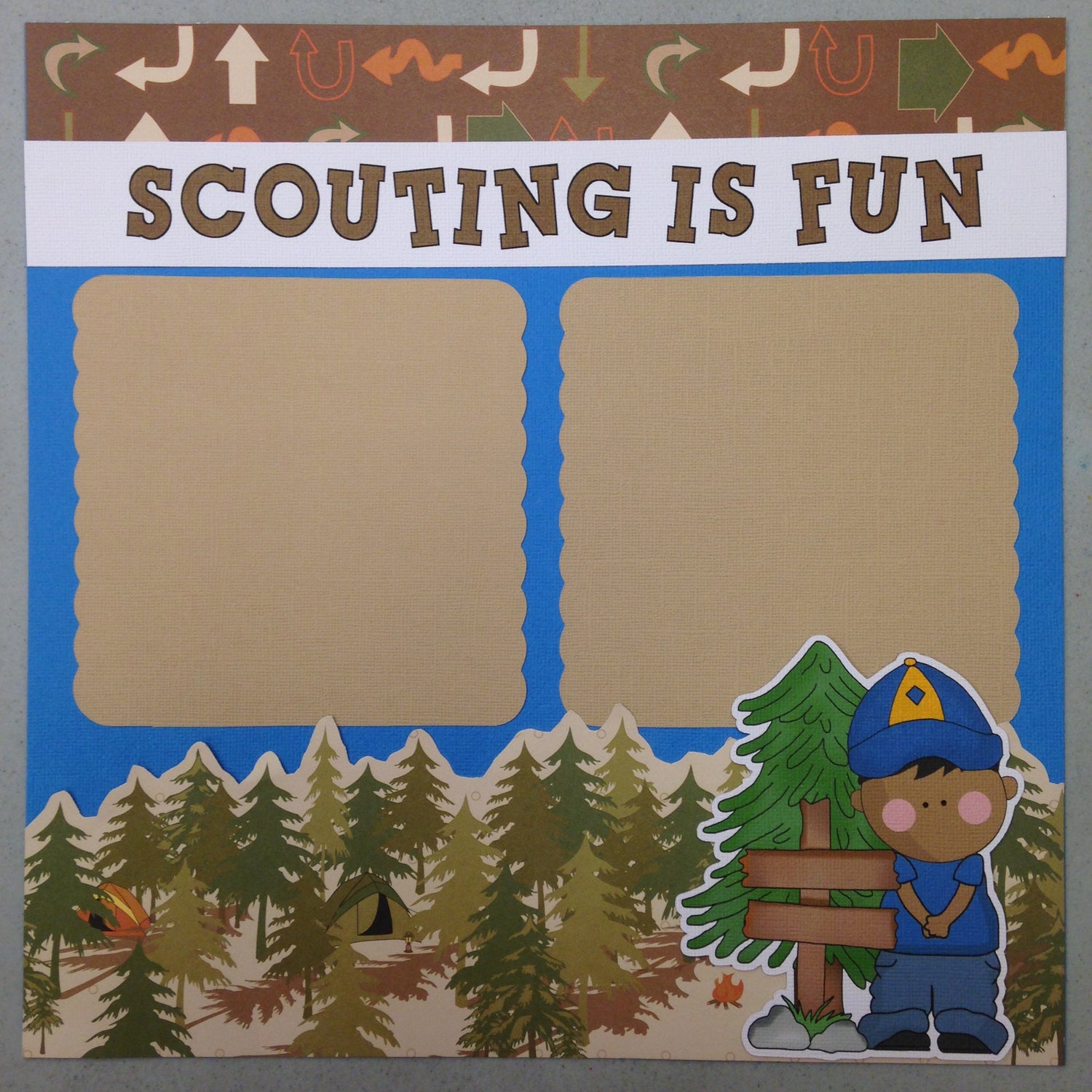 Premade BOY SCOUTING IS FUN (2) 12”X12” Scrapbook Pages Scrapbooksrus LasVegas Largest Scrapbook Store