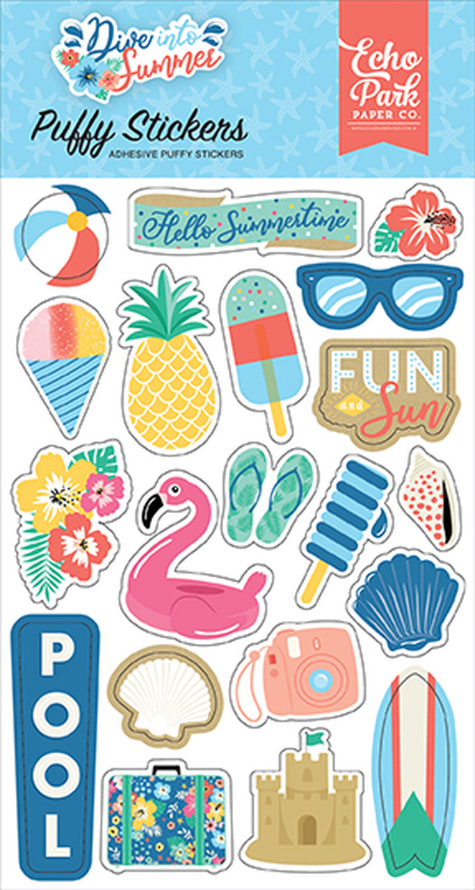 Echo Park Dive Into Summer PUFFY STICKERS 20pc Scrapbooksrus