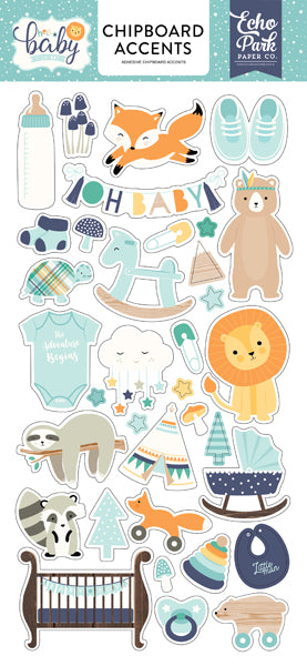 Echo Park 6&quot;x12&quot; HELLO BABY Chipboard Accents Sticker 35pc Scrapbooksrus 