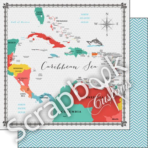 CARIBBEAN SEA MEMORIES MAP 12"X12" Scrapbook Customs Paper