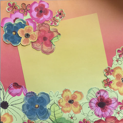 Premade SUMMER FLOWERS (2) 12”X12” Scrapbook Pages Scrapbooksrus 