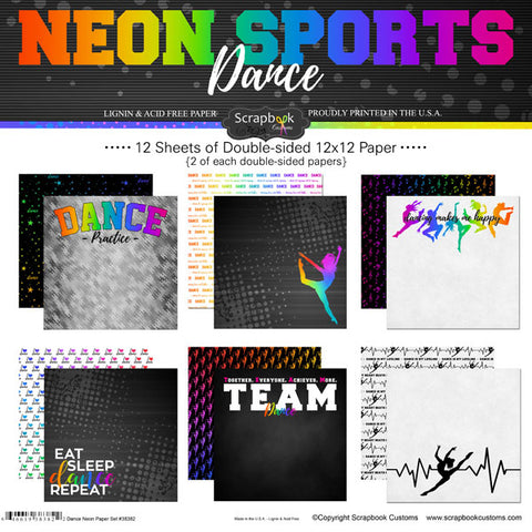 Neon Sports DANCE KIT 12"X12" Scrapbook Paper 12 Sheets Scrapbooksrus 