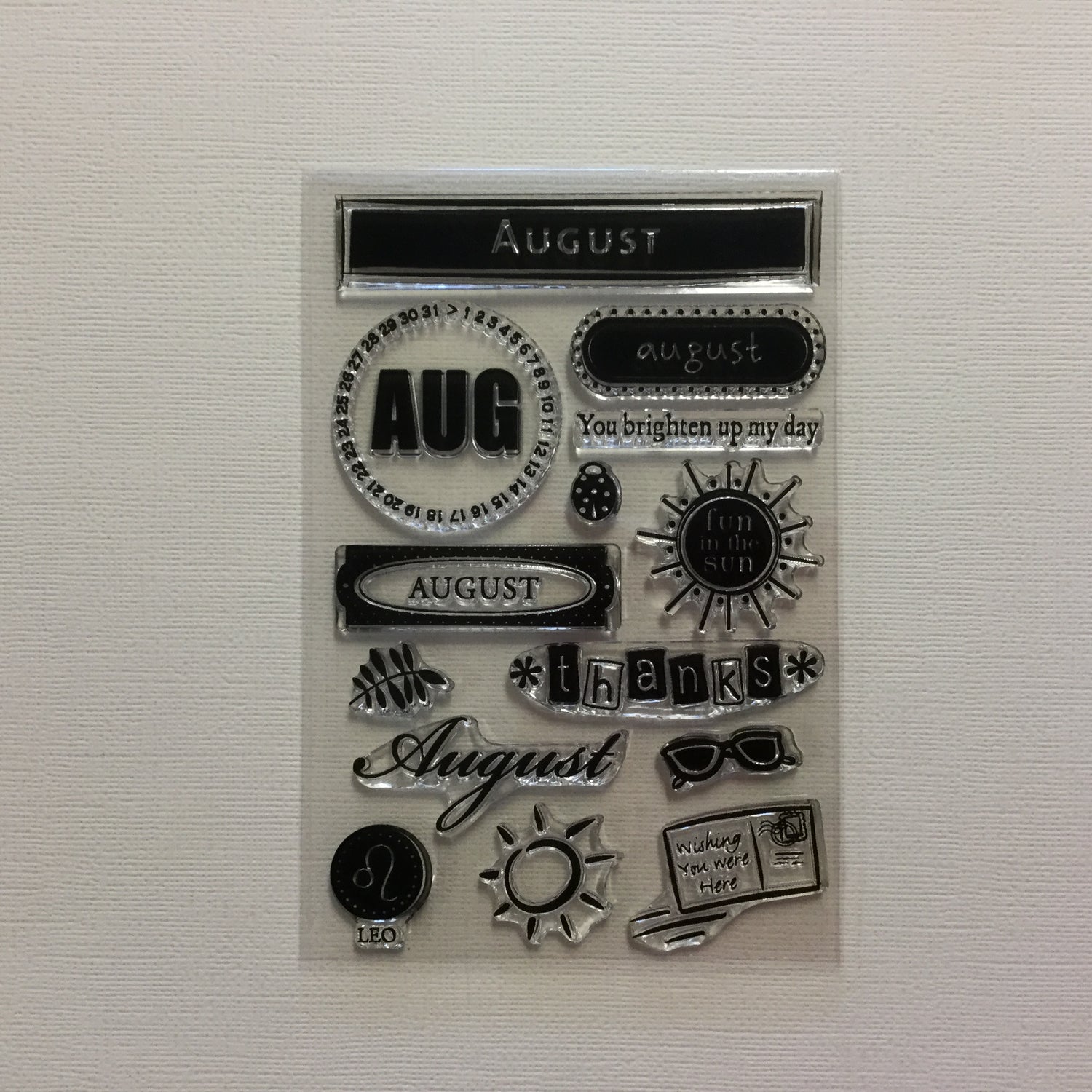 Hero Arts Clear Design AUGUST Acrylic Stamp Set 15pc Scrapbooksrus 