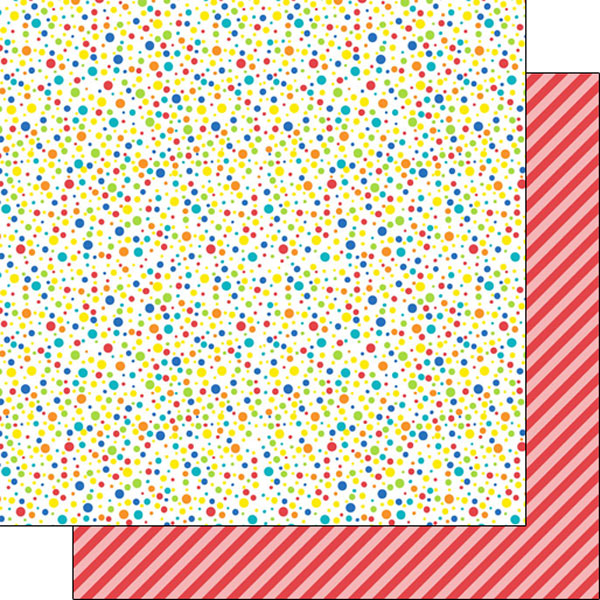 HAPPY BIRTHDAY MULTI DOT & RED STRIPE 12"X12" Scrapbook Customs Paper Scrapbooksrus
