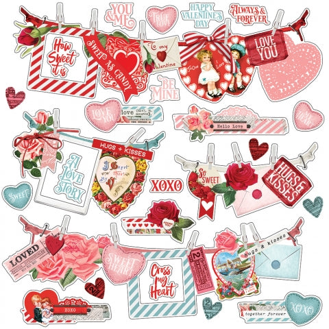 Simple Stories Simple Vintage MY VALENTINE 12&quot;X12&quot; Banner Cardstock Sticker Sheet Scrapbooksrus 