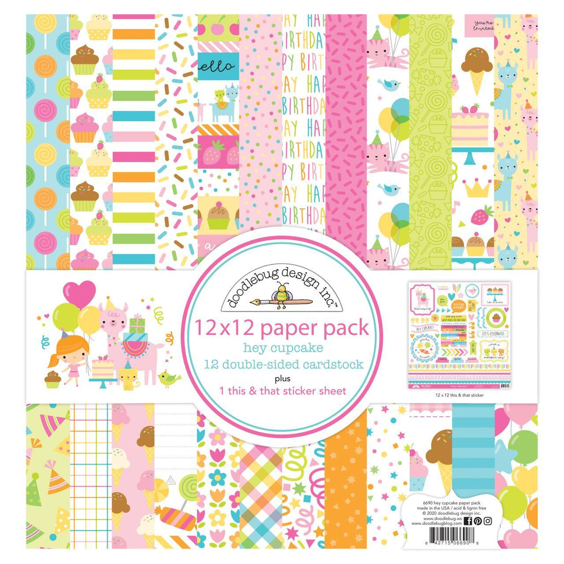 Doodlebug HEY CUPCAKE Collection 12X12 Paper Pack 13pc. Scrapbooksrus 