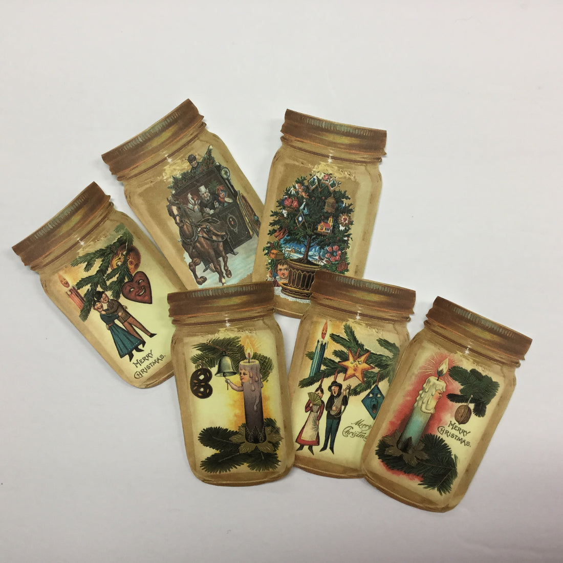 Tags & Ephemera 6pc VINTAGE CHRISTMAS JARS SetA Scrapbooksrus
