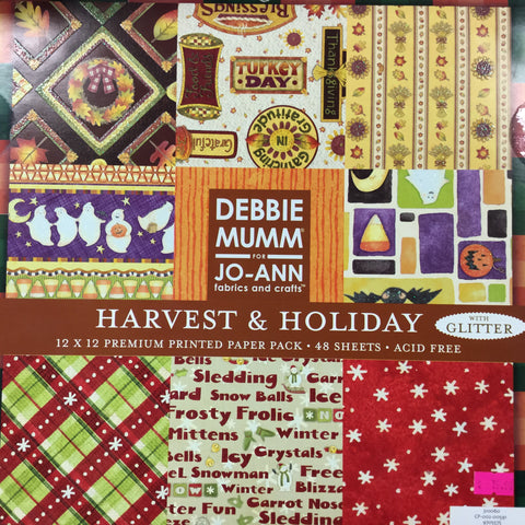 Debbie Mumm HARVEST AND HOLIDAY WITH GLITTER 12x12 Paper Pad 48 pc Scrapbooksrus 