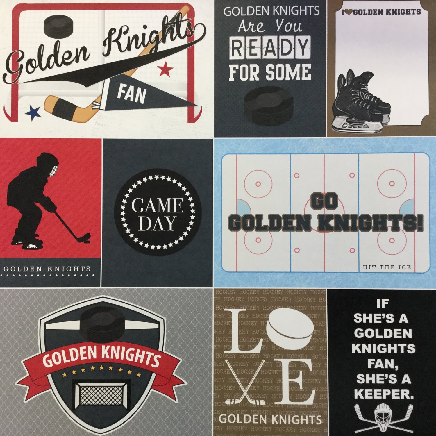 Golden Knights PRIDE HOCKEY KIT 12&quot;X12&quot; Scrapbook Paper 12 Sheets