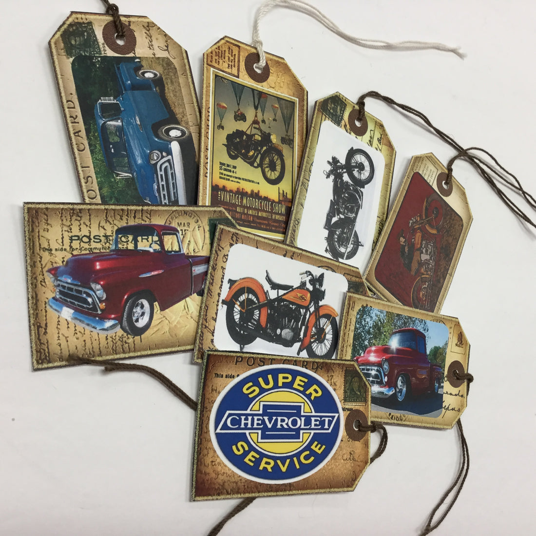 Tags &amp; Ephemera 7pc VINTAGE CHEVY TRUCKS &amp; CARS SetA Scrapbooksrus 