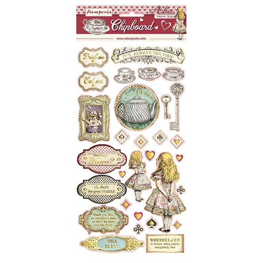 Stamperia ALICE Chipboard Stickers 30pc Scrapbooksrus 