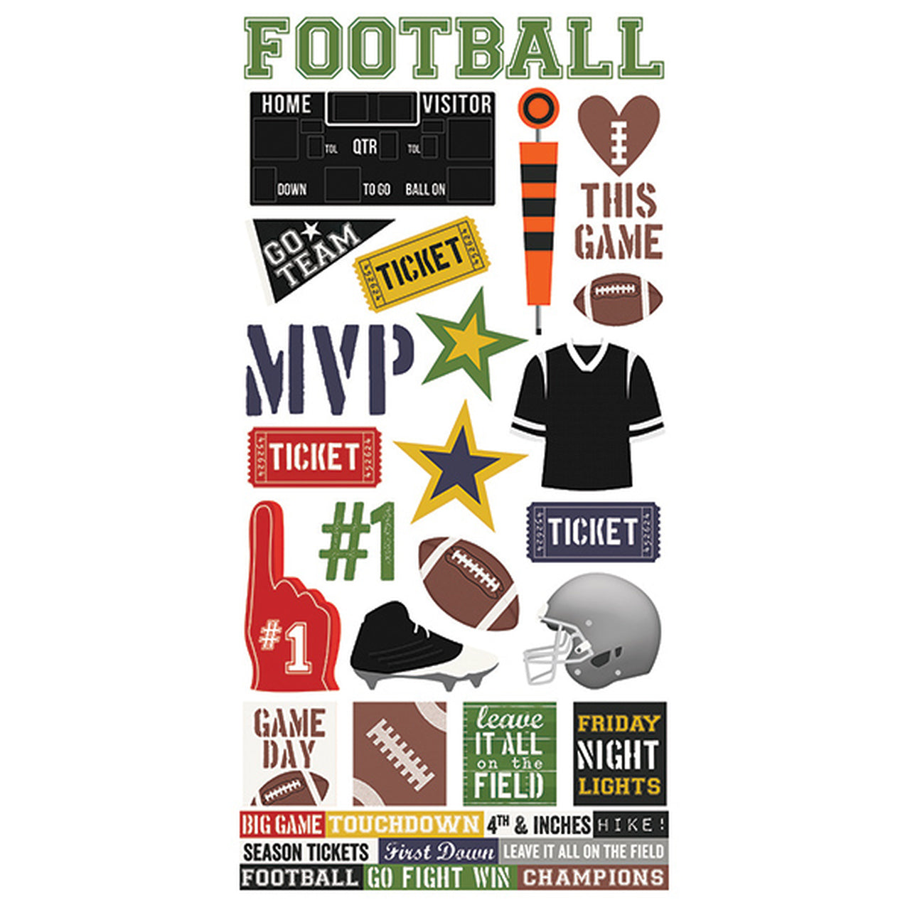 Simple Stories FOOTBALL Stickers 6&quot;X12&quot; 32pc Scrapbooksrus 