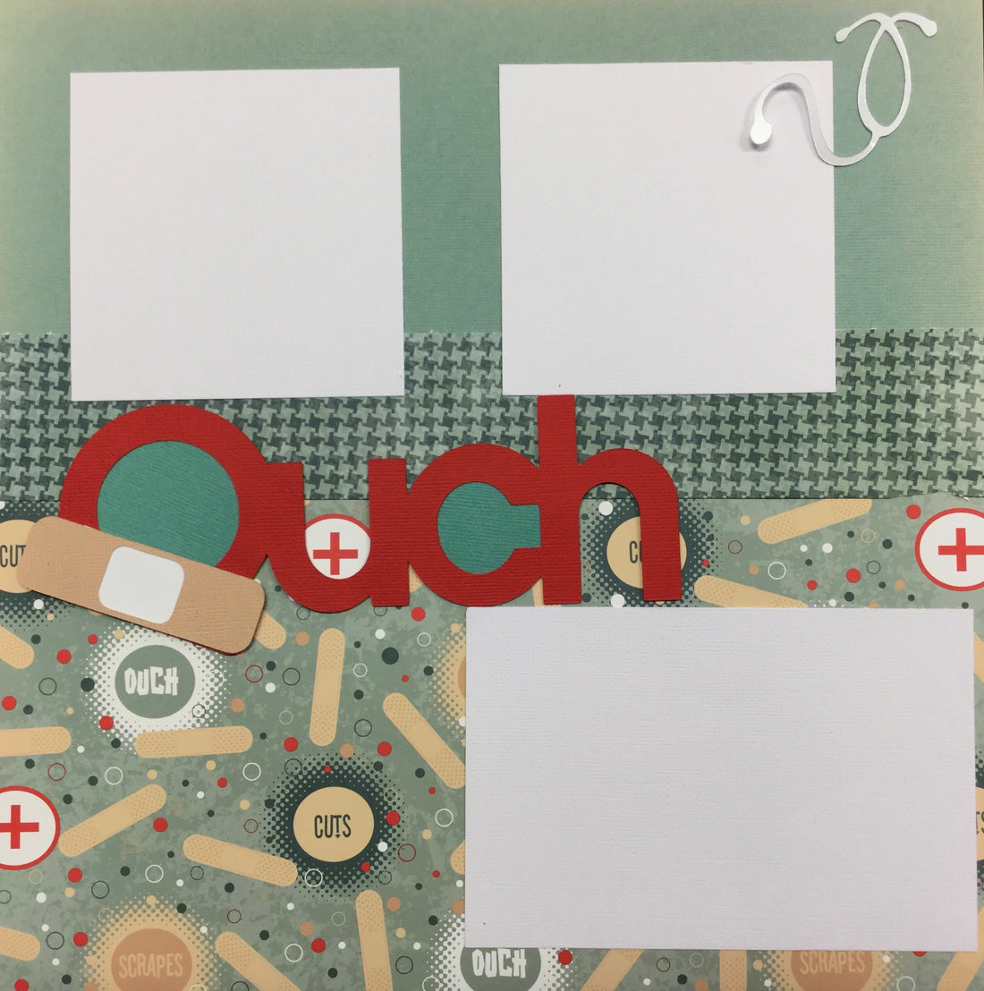 Premade OUCH BAND-AIDS (2) 12”X12” Scrapbook Pages Scrapbooksrus 