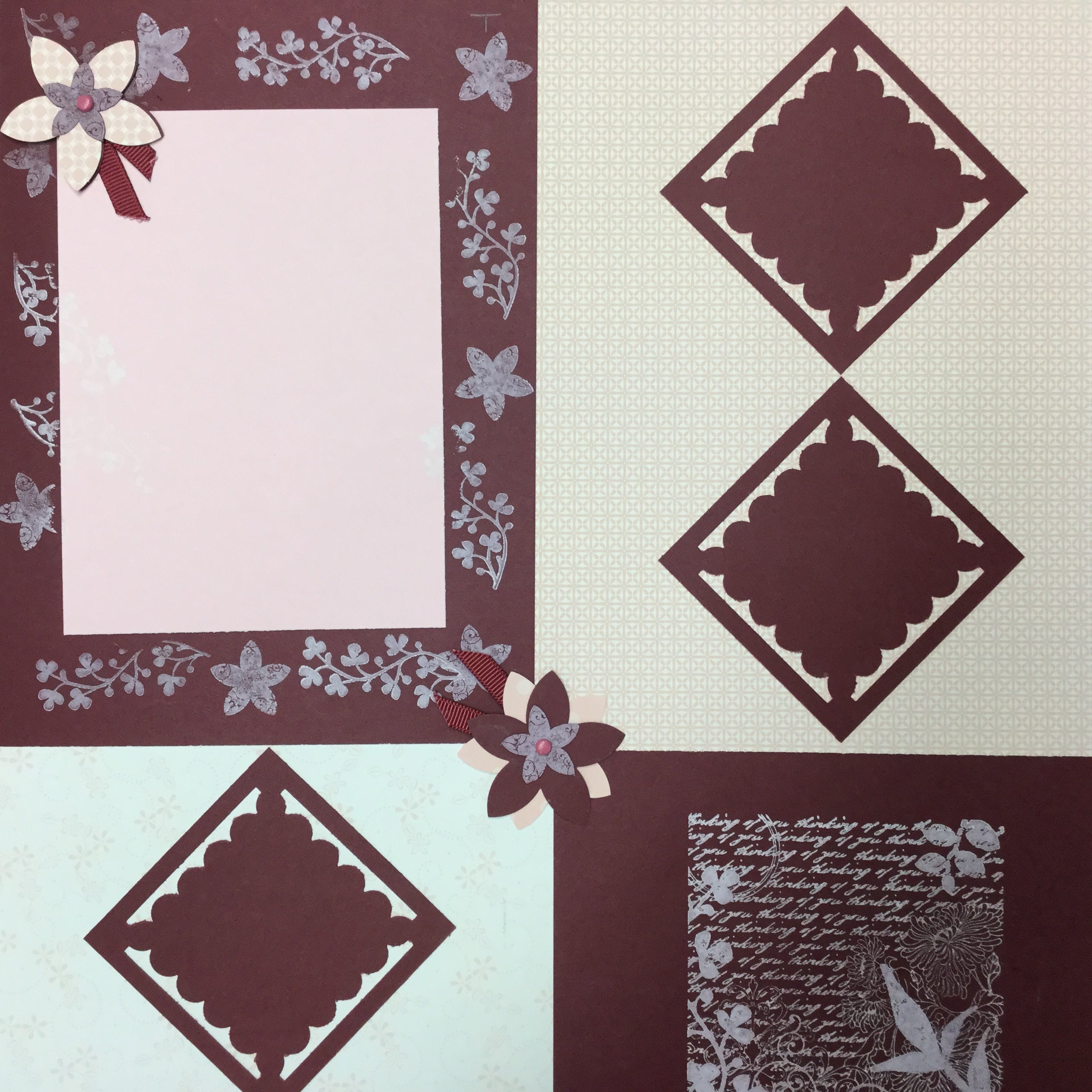 Premade Pages PINK &amp; BURGUNDY  12&quot;X12&quot; (2) Scrapbook Pages Scrapbooksrus 