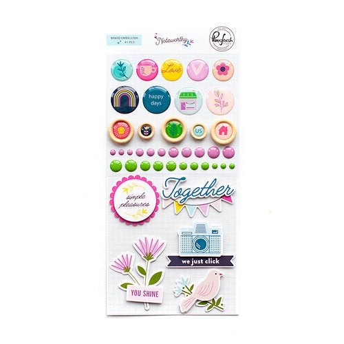 Pinkfresh Studio Noteworthy MIXED EMBELLISHMENTS 41 pc Scrapbooksrus 