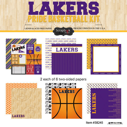 LAKERS BASKETBALL PRIDE KIT 12&quot;X12&quot; Scrapbook Paper 12 Sheets