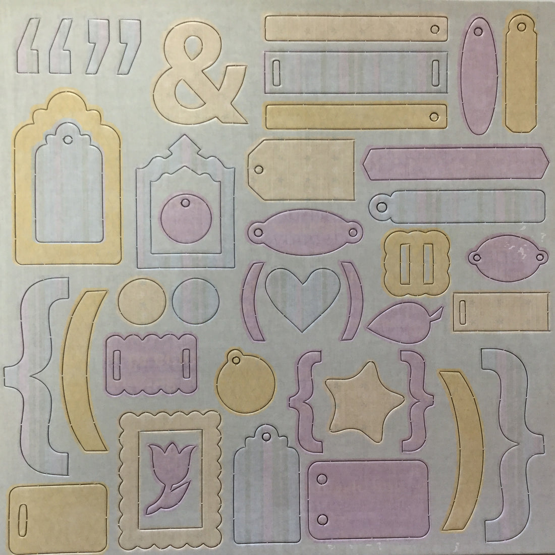 Pastel Chipboard Charm Brackets & Labels 12” x 12” Sheet Scrapbooksrus